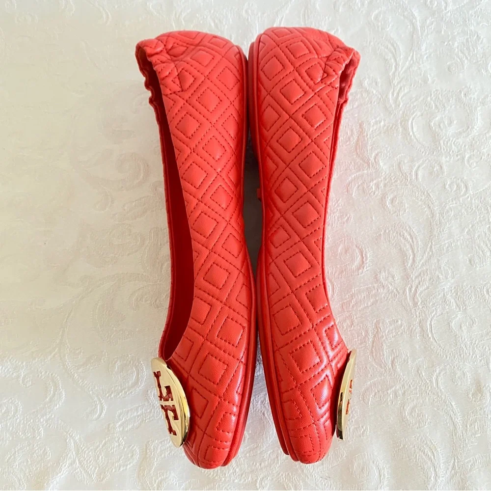 TORY BURCH Coral Minnie embellished quilted leather ballet flats